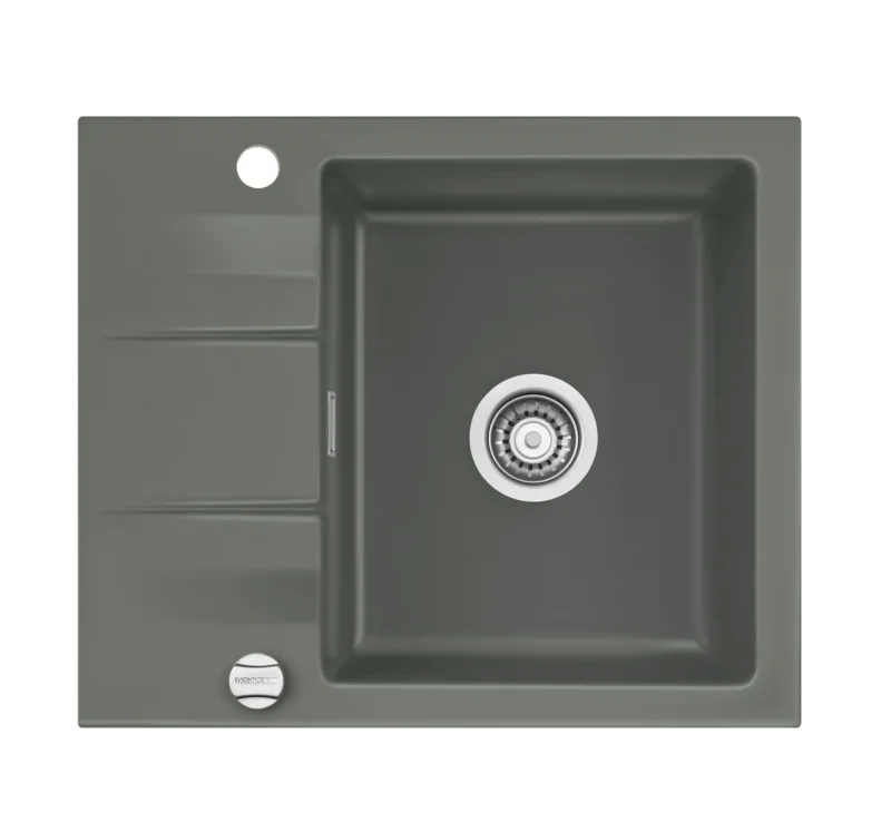 SYSTEMCERAM Einbauspüle Genea 60 F Lava 80 inkl. Handbetätigung, für 50 cm Schrankbreite, Spüle zum flächenbündigen Einbau, inkl. 4 x Eckradien R 10 Auflage reversibel 55970180