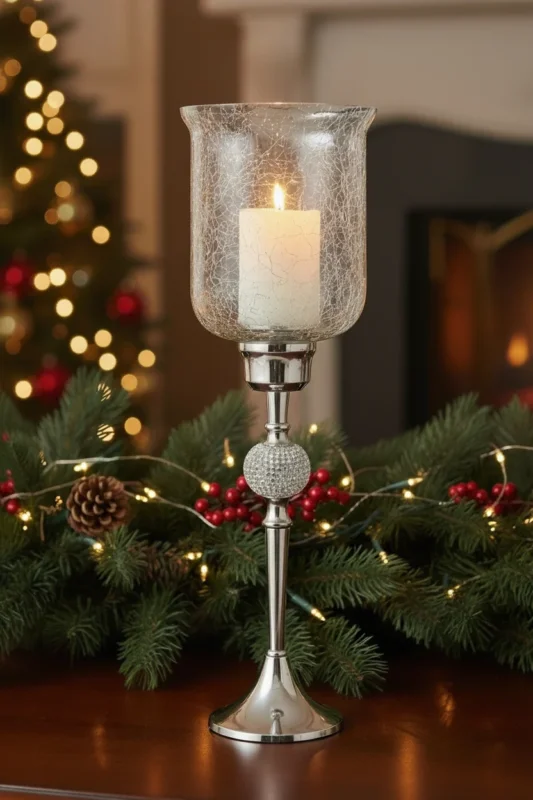 Windlicht Crystal Flair Silber Glas Aluminium 55cm