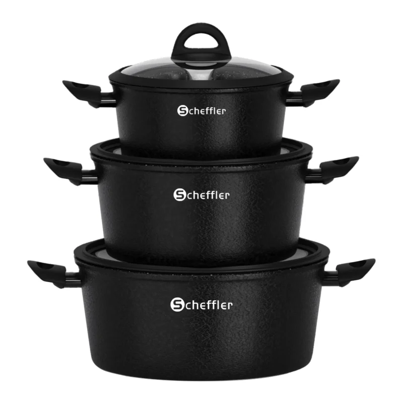 Scheffler Topfset, Induktions Töpfe Set 6-teilig, Antihaft-beschichtete Topfe, Kochtopf Set mit Glasdeckel, Spülmaschinenfest