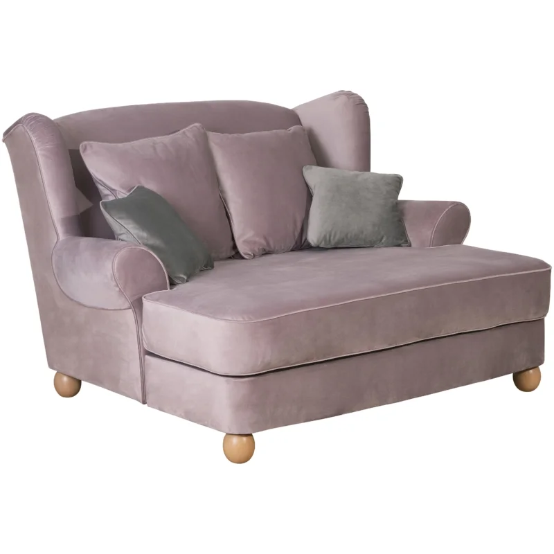 Max Winzer Harvard Big-Sessel inkl. 4 Zierkissen 2x 55x55 und 2x 40x40cm – Samtvelours rosé mit 2x grauen Kissen (40x40cm)