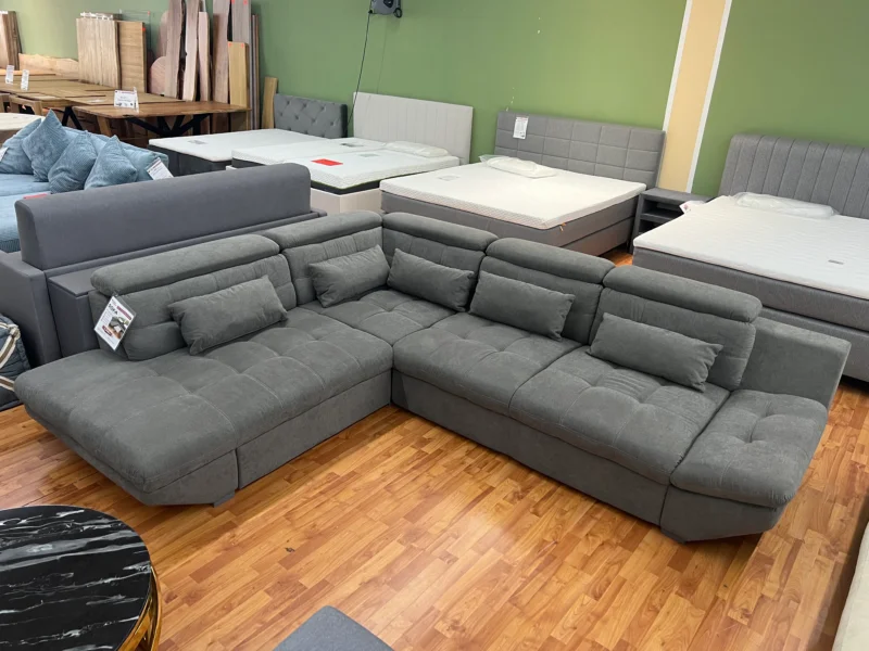 Wohnlandschaft Couch Sofa + Bettfunktion + Stauraum + Kopfteile verstellbar