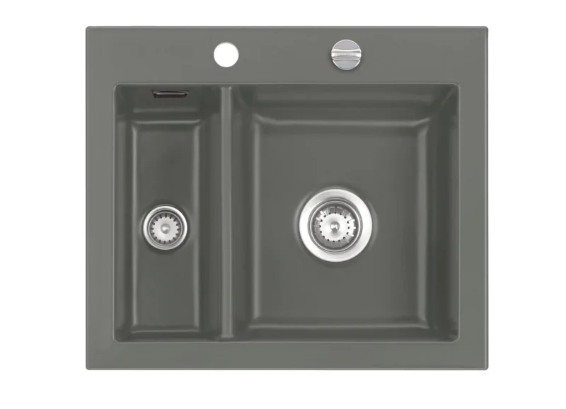 SYSTEMCERAM Einbauspüle Mera 60 F Lava 80 inkl. Handbetätigung, für 60 cm Schrankbreite, Spüle zum flächenbündigen Einbau, inkl. 4 x Eckradien R 10 Auflage keine Beckenlage 55980180