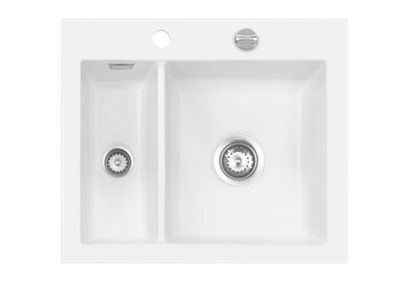SYSTEMCERAM Einbauspüle Mera 60 F Polar 13 inkl. Excenterbetätigung, für 60 cm Schrankbreite, Spüle zum flächenbündigen Einbau, inkl. 4 x Eckradien R 10 Auflage keine Beckenlage 55980213