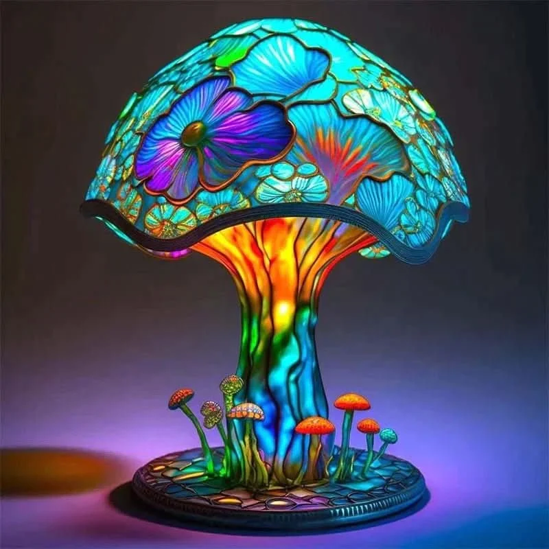 Bunte Mosaik-Tischlampe im Pilzdesign