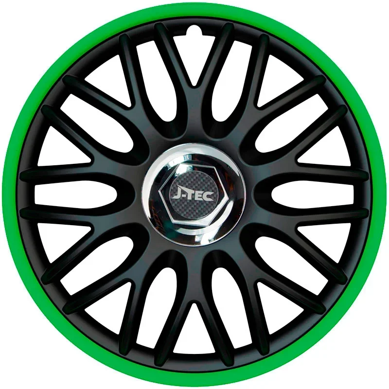J-Tec, Satz Radzierblenden Orden R 16-Zoll Schwarz/Grün + Chrom Ringe, ABS, Chrom, Grün, Schwarz