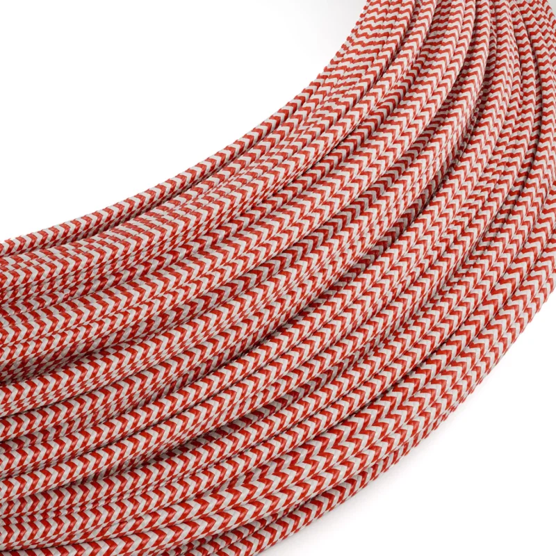 Cavo elettrico Extra Low Voltage rivestito in tessuto Zig Zag Bianco Rosso RZ09