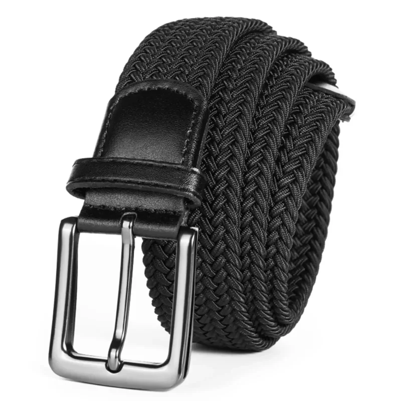 Herren Elastik Gürtel – Geflochtener Stretch Gürtel | Bequemer Freizeit & Golf Gürtel für Jeans & Hosen Kaufschwan® Schwarz 110cm
