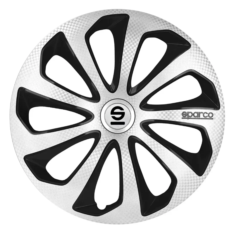 Sparco, Radzierblenden Sicilia - 15-Zoll - Silber/Schwarz/Karbon - Satz mit 4 Stück, ABS, Carbon, Silber, Schwarz