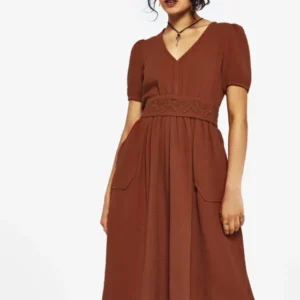 Tiana Baumwolle Applikation Besatz Midi Kleid