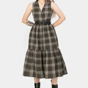 Clara Baumwolle Prüfen Ärmellos Gestuft Rüsche Midi Kleid