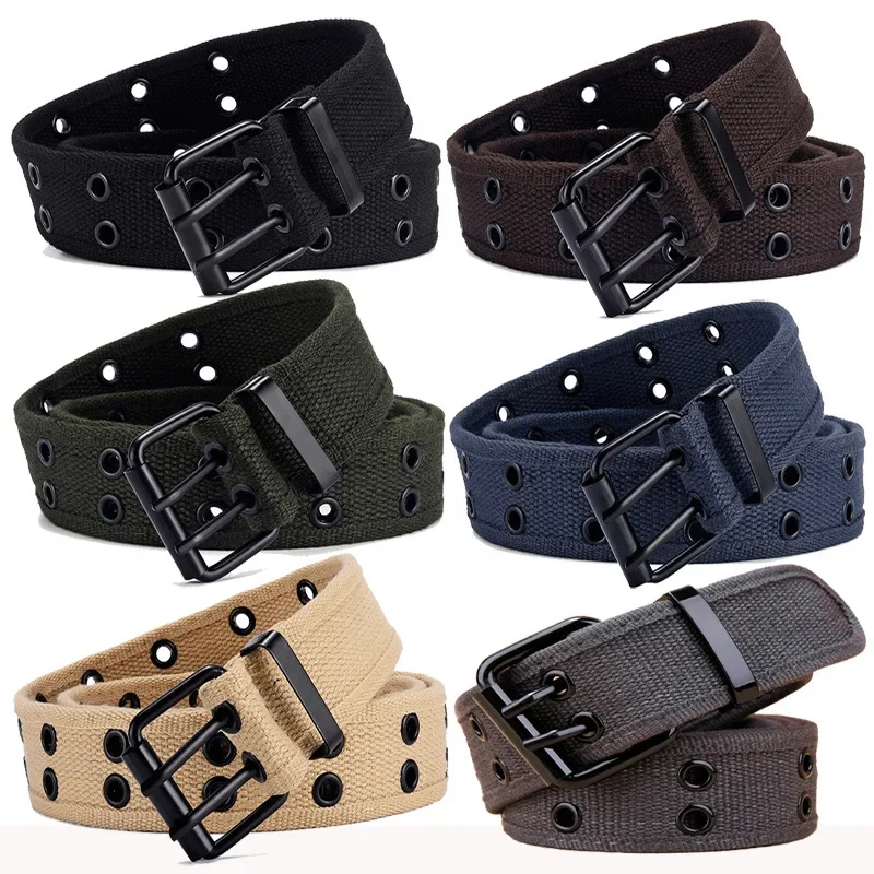 Herren Canvas Gürtel – Schlanker Taktischer Gürtel | Doppeldornschließe Modischer Gürtel für Jeans, Arbeit & Freizeit Kaufschwan®