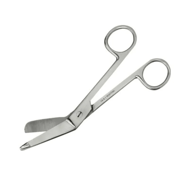 Die Verbandschere Kniegebogen nach Lister - 20 cm von Servoprax GmbH ist eine medizinische Schere aus rostfreiem Stahl mit gebogenen, stumpfen Klingen und zwei Fingerschlaufen. Sie ist aus rostfreiem Stahl gefertigt und bietet Sicherheit beim Schneiden in der Nähe der Haut oder empfindlicher Materialien und minimiert die Verletzungsgefahr.