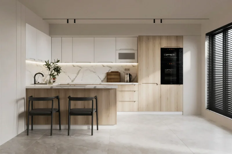 Küchenzeile – KS27-G390x260 – Zivora Halifax Eiche / Weiß – Komfort und Design perfekt vereint