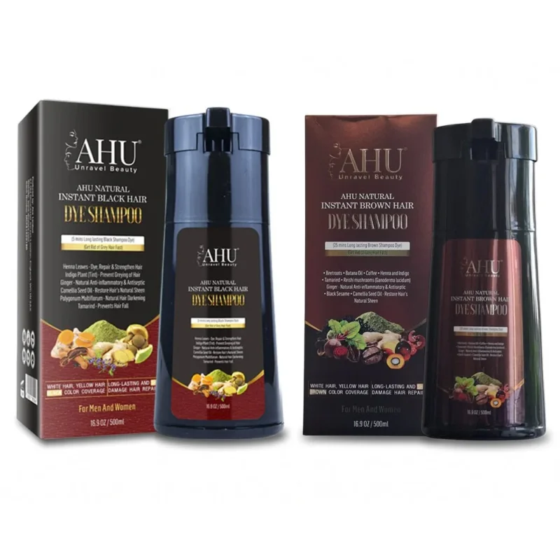 AHU Natural Instant Dye Shampoo 500ml (black & Brown) - gtworld.de