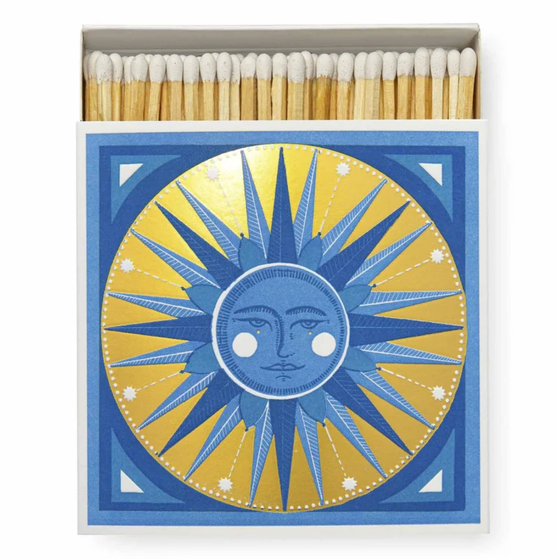 Zündholzschachtel mit Sonnen in edlem Letterpress Druck aus England