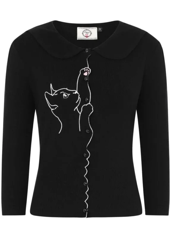 Banned Cat Scallop Collar 40's Cardigan Schwarz
