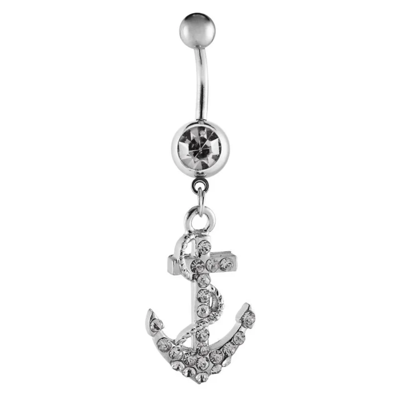 Bauchnabelpiercing silberfarben Anker weiß Zirkonia zwei Kugeln Edelstahl - chic - net.de