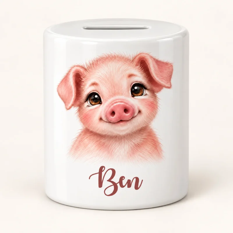 Spardose Schwein mit Beispielname Ben: Vorderseite