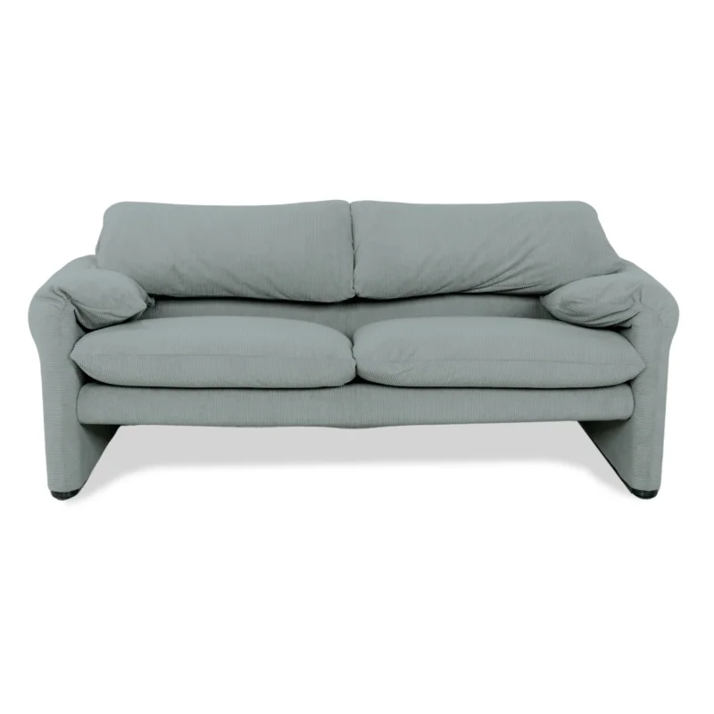 Cassina Maralunga Feincord Cord Zweisitzer Hellblau Grau Sofa Couch Neubezug manuelle Funktion