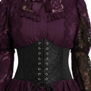 Corset élastique motif baroque pour femme noir à lacets