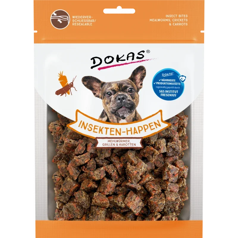 DOKAS Insekten-Happen Mehlwürmer, Grillen, Karotte 100 g | Hundesnack