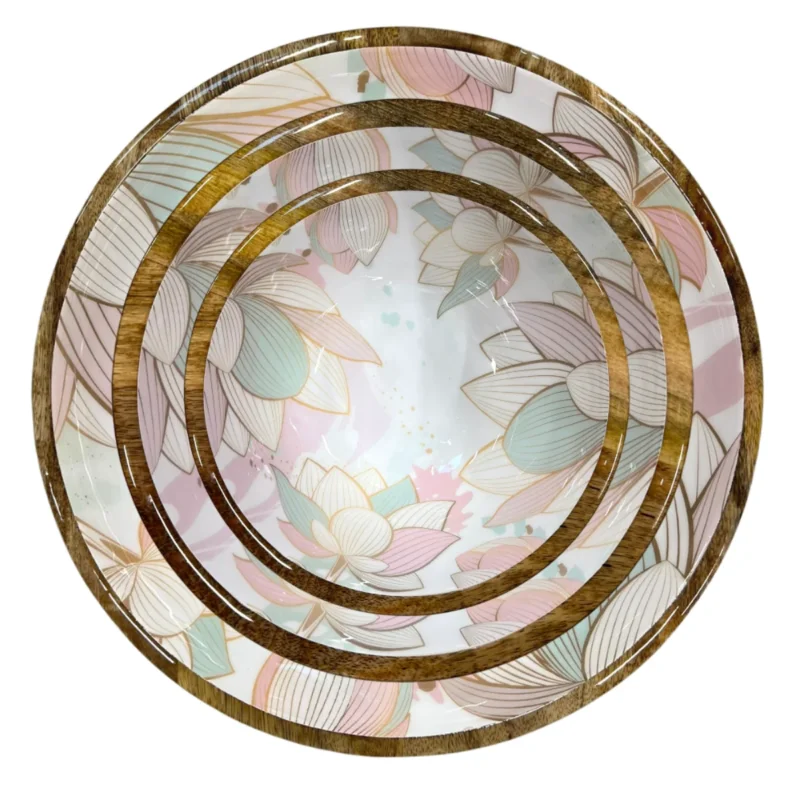 Mangoholz Schale Pale Pink Blue Lotus Set