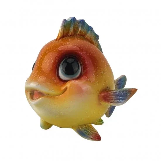 Kugelfisch Dekofigur Orange aus Kunstharz – niedlicher Meeresbewohner mit großen Augen
