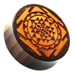 Flesh Plug Holz Sri Yantra hell dunkel double flared - chic - net.de