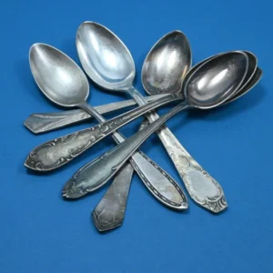 6 antike Teelöffel, versilberte Löffel im Jugendstil, Mismatched