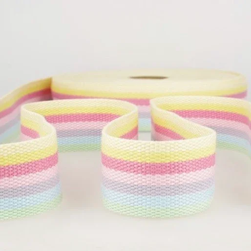 0,5 m Gurtband Regenbogen Streifen 4 cm Pastell (Cotton)