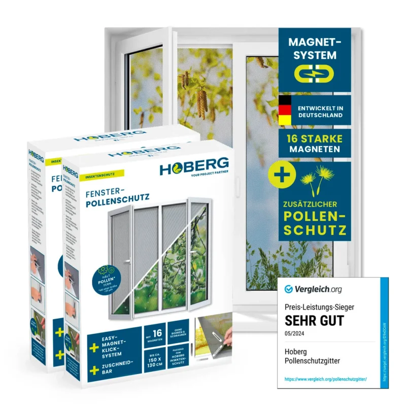 Insekten- & Pollenschutzgitter mit Magnetbefestigung - 2er-Set, starker Halt durch 16 Magnete, ideal gegen Pollen und Insekten.
