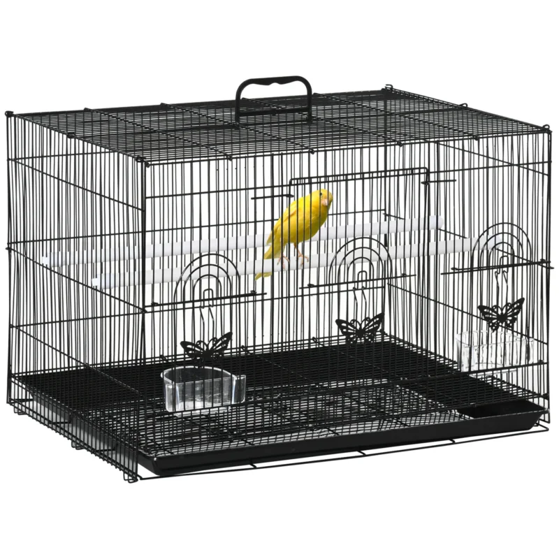 easycomfort easycomfort gabbia per uccelli con 2 posatoi e 3 ingressi in filo metallico e plastica 60x41x41 cm nero