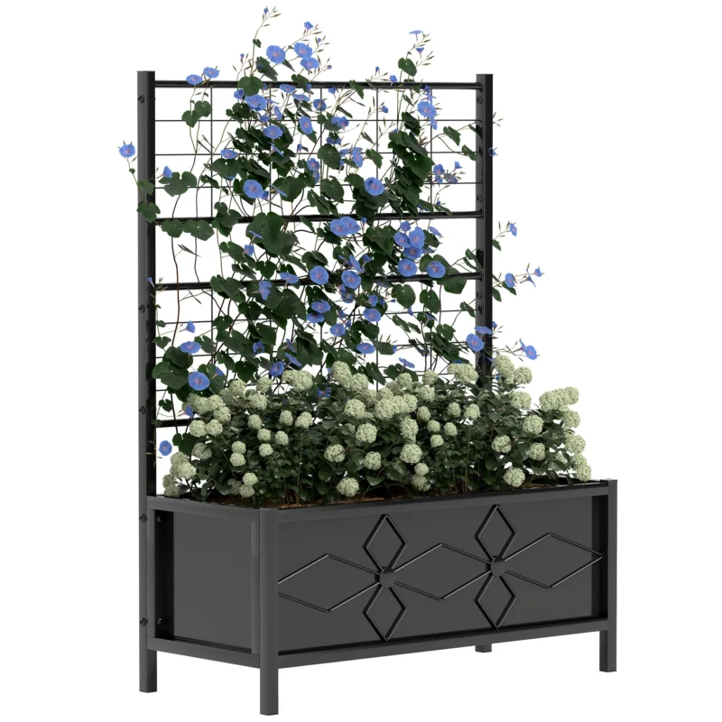 easycomfort easycomfort letto per orto rialzato con traliccio per piante rampicanti in acciaio zincato 90x40x120 cm nero