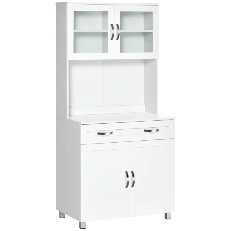 easycomfort easycomfort mobile cucina moderno con 2 armadietti ante in vetro e mensole regolabili 80x48x170 cm bianco
