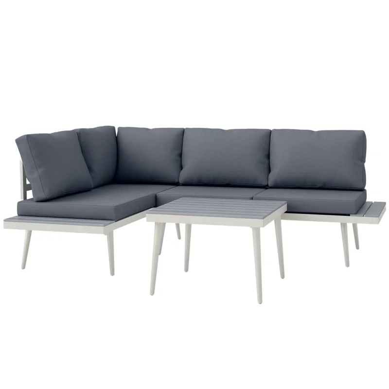 easycomfort easycomfort salotto da giardino con 2 divani con cuscini schienale regolabile a 5 livelli e tavolino a doghe grigio