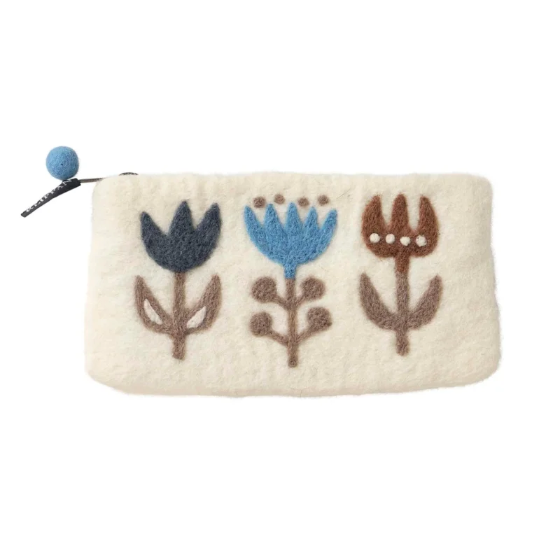 KLI - 590473 - KLIPPAN - gefilzter Geldbeutel mit Blumendekor, Tulip, weiß