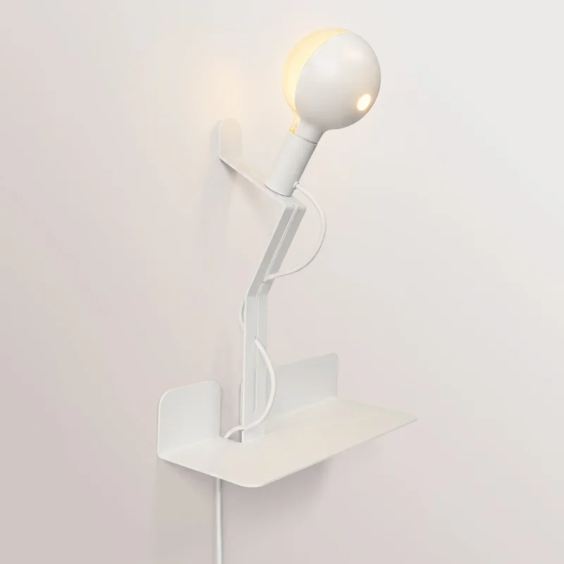 Lampada da parete con mensola e lampadina LED G125 verniciata - Murio Talia - Bianco