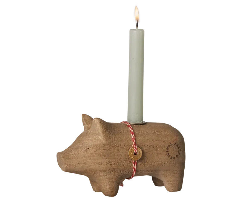 Maileg - Kerzenständer aus Holz, Schwein, Klein - Natur