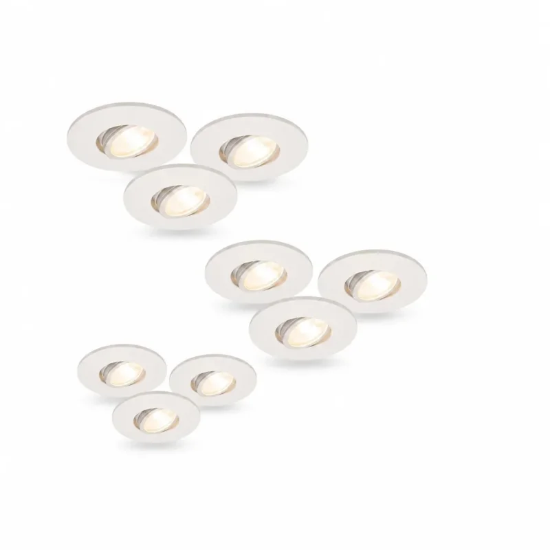 9er-Set LED Einbaustrahler MD-350 – dimmbar, schwenkbar, IP44, warmweiß 2700 K, weiß von Malmbergs