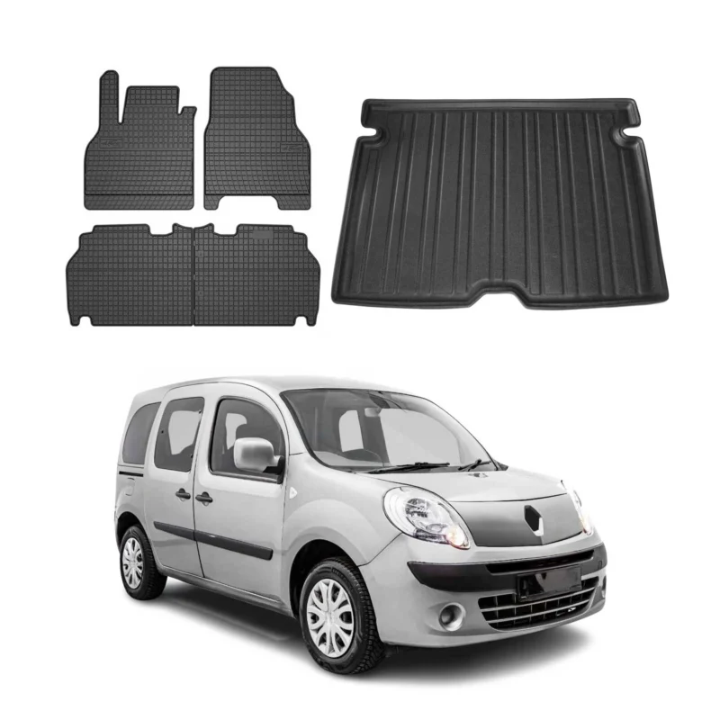 Fußmatten & Kofferraumwanne Set für Renault Kangoo 2016-2021 Gummi Schwarz 5x