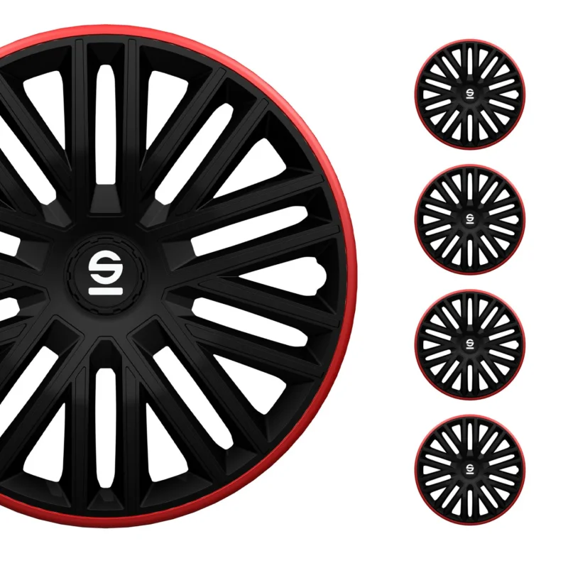 Radkappen Radzierblenden Sparco Bergamo 14" Zoll Abdeckung Set Schwarz Rot 4x