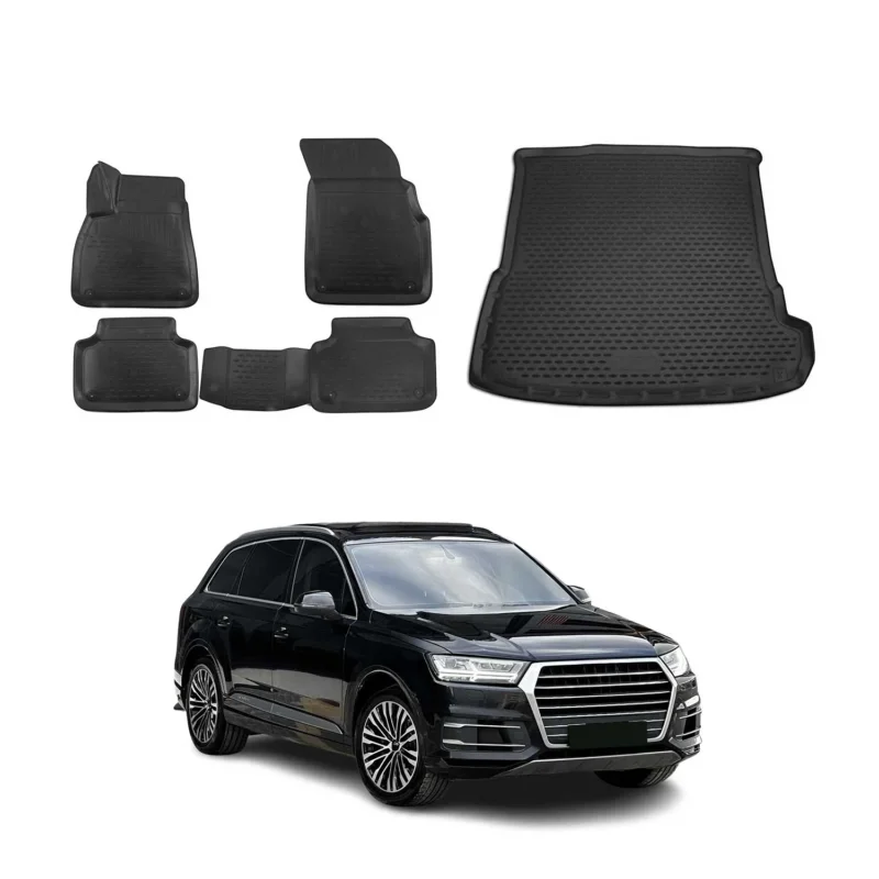 Fußmatten & Kofferraumwanne Set für Audi Q7 4M 2015-2026 Gummi TPE Schwarz 5x