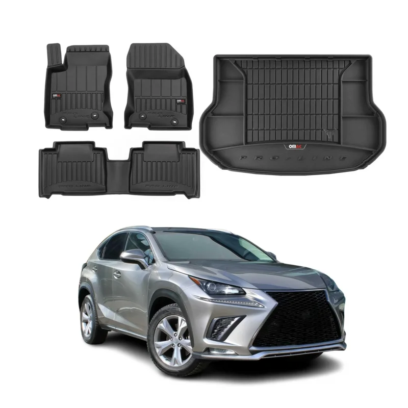 OMAC Fußmatten & Kofferraumwanne Set für Lexus NX 2015-2021 Gummi Schwarz 4x