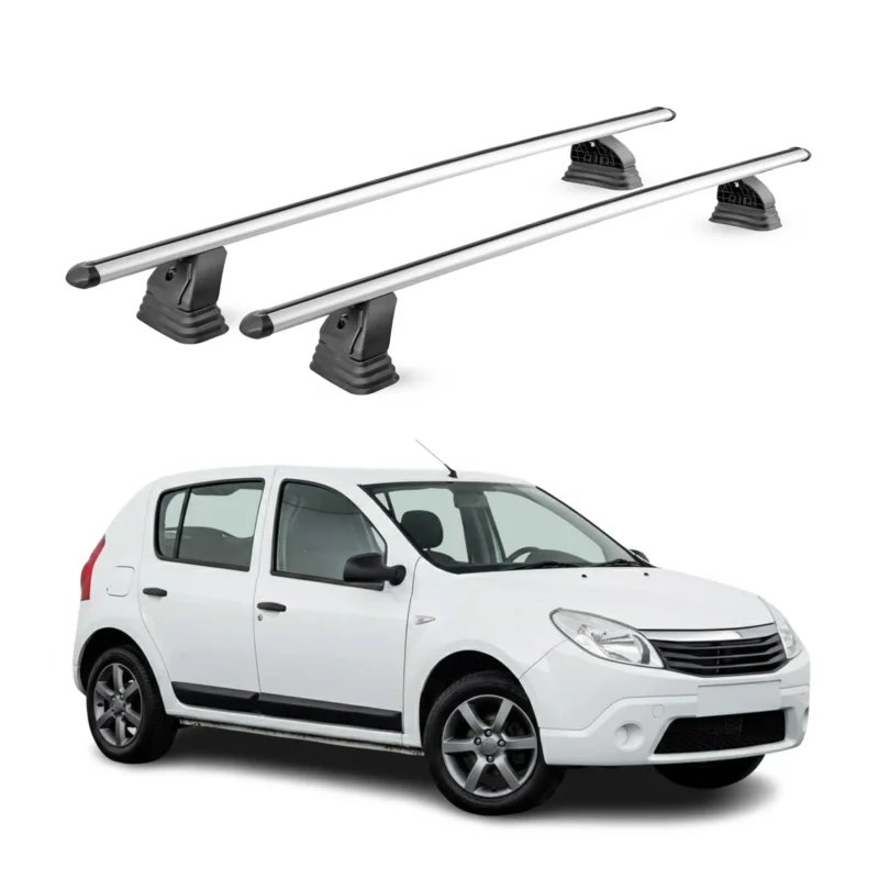 Alu Dachträger für Dacia Sandero I 2008-2012 TÜV T-Nut Abschließbar 2tlg Silber