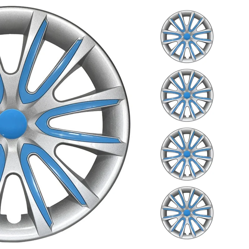 4x Radblenden Radkappen Radzierblenden 14" Zoll Stahlfelgen Grau Blau