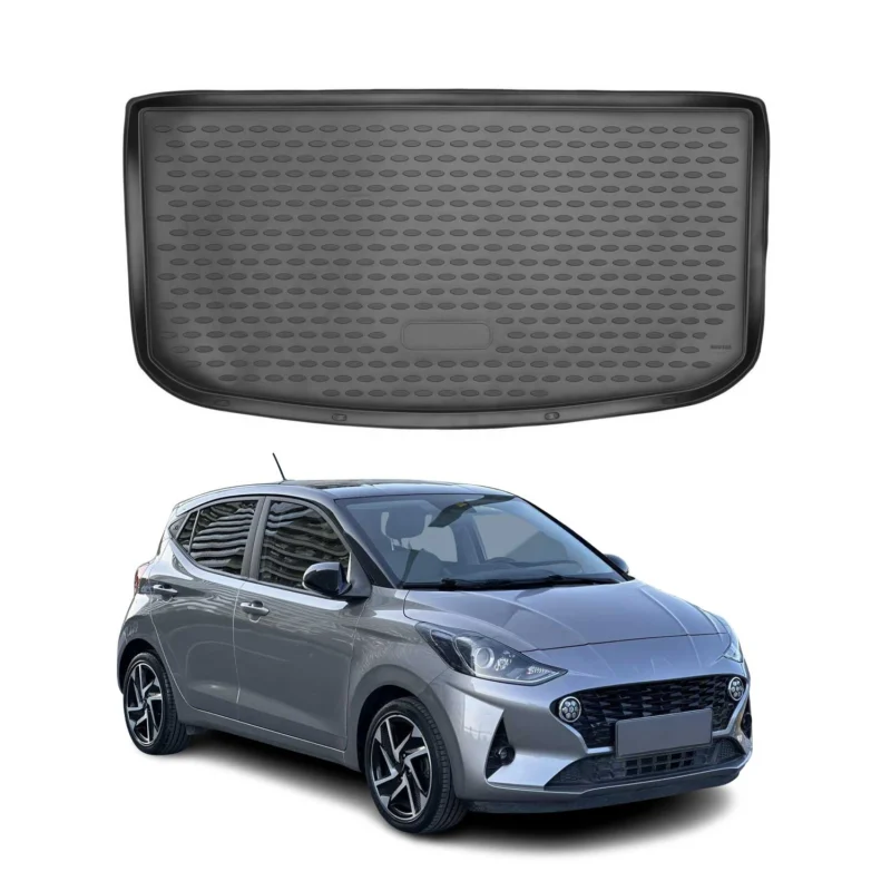 Kofferraummatte Kofferraumwanne für Hyundai i10 2020-2026 Gummi TPE Schwarz