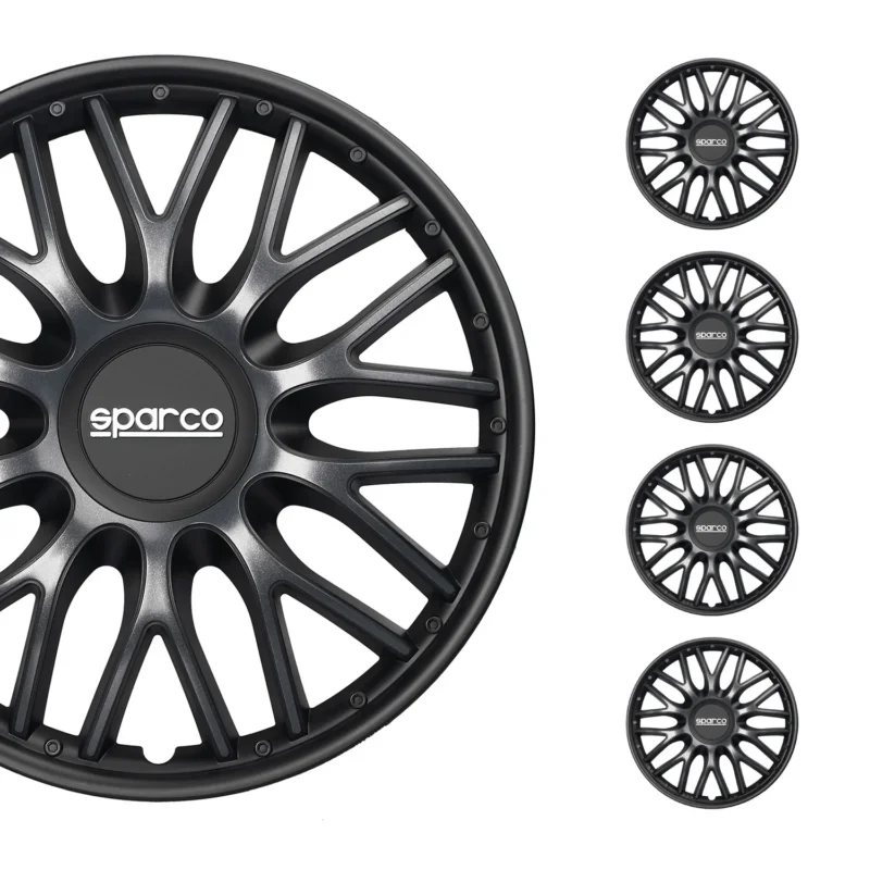 Radkappen Radzierblenden Sparco Roma 15" Zoll Auto Abdeckung Set Grau Schwarz 4x