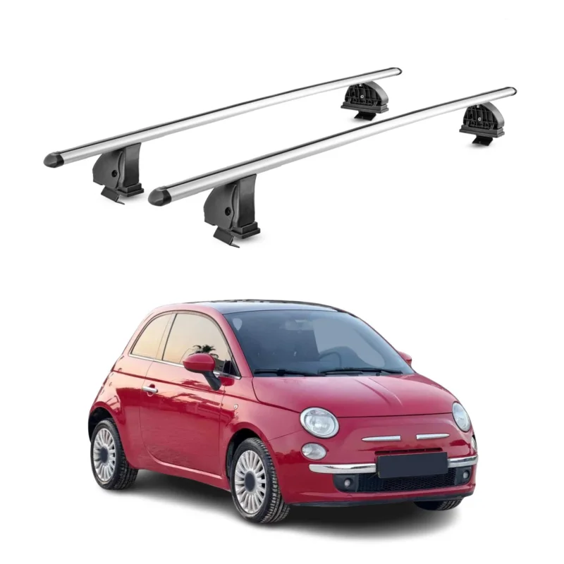 Alu Dachträger für Fiat 500 2007-2026 TÜV Abschließbar T-Nut 75 kg 2tlg Silber