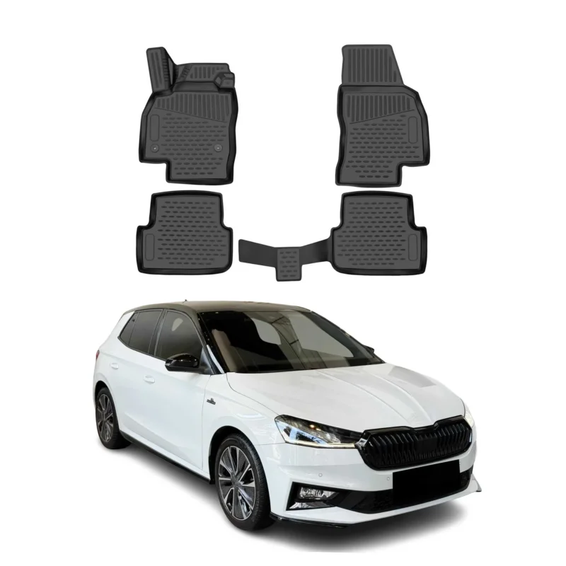 OMAC Gummimatten Fußmatten für Skoda Fabia 2021-2026 r TPE Automatten Schwarz 4x