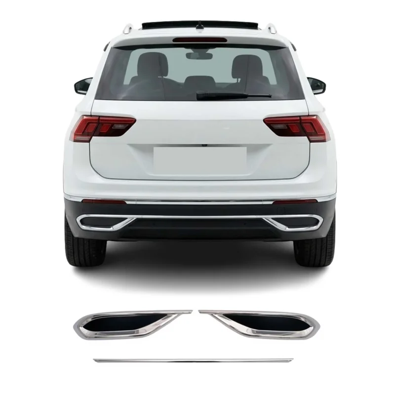 Stoßstangen Diffusor Auspuffrahmen für VW Tiguan 2020-2024 FL Edelstahl 3tlg